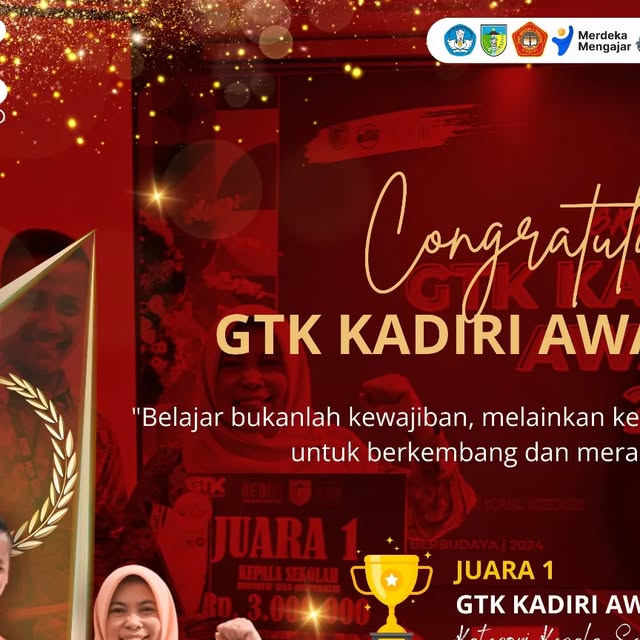 Kepala SMPN 3 Grogol Raih Juara 1 GTK Kediri Award 2024 Kepemimpinan Inklusif & Karakter