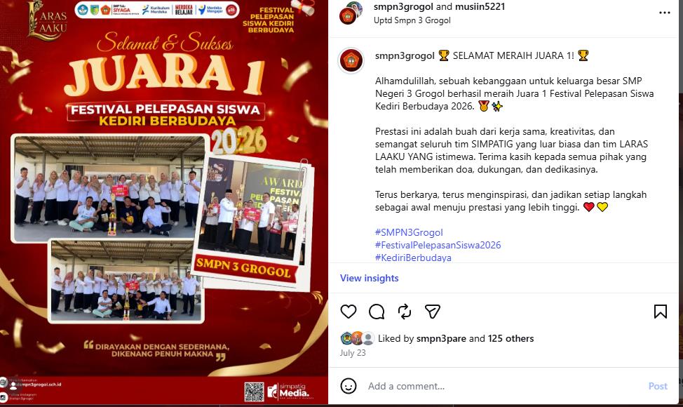 Juara 1 Festival Pelepasan Siswa Kediri Berbudaya 2026 Program LARAS LAAKU
