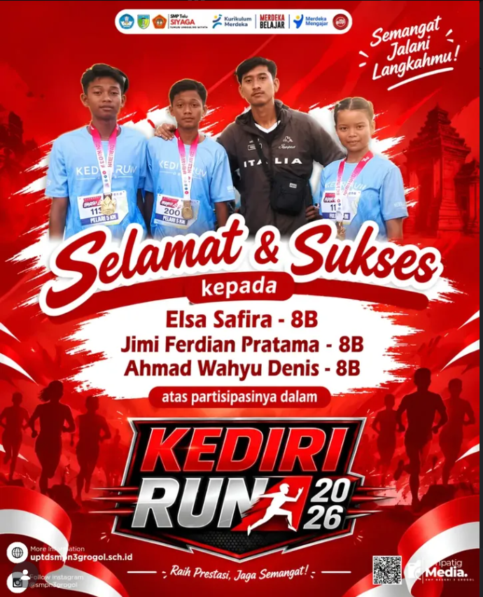 Murid SMP Negeri 3 Grogol Ikuti Kediri Run 2026, Tumbuhkan Semangat Sportivitas dan Berprestasi