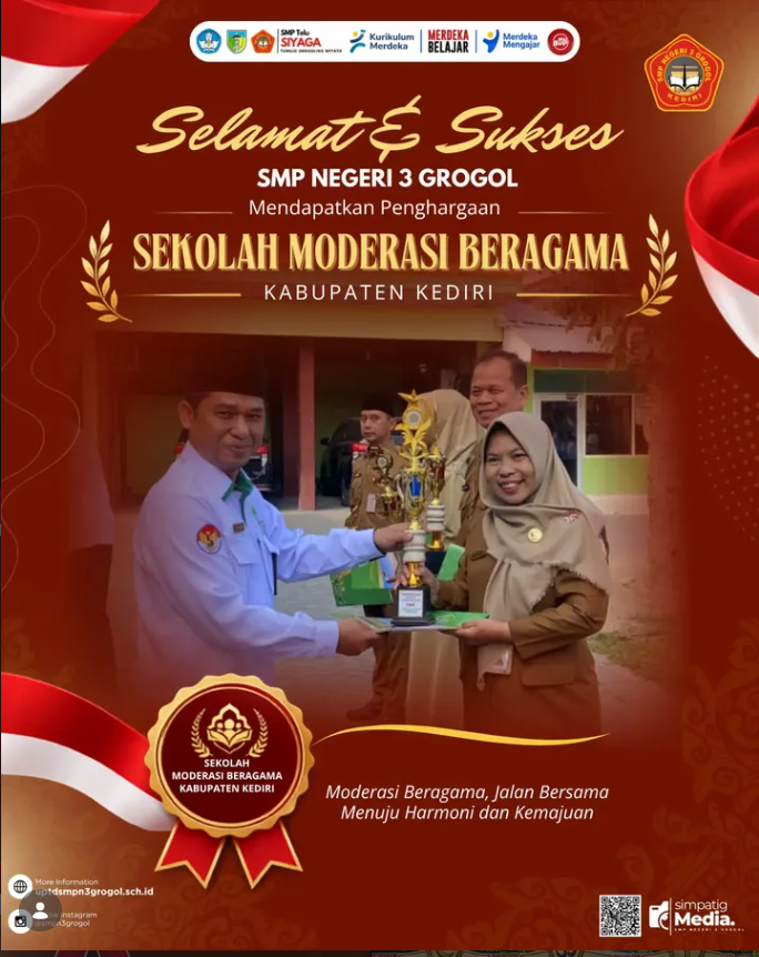 SMP Negeri 3 Grogol Raih Penghargaan Sekolah Moderasi Beragama Kabupaten Kediri
