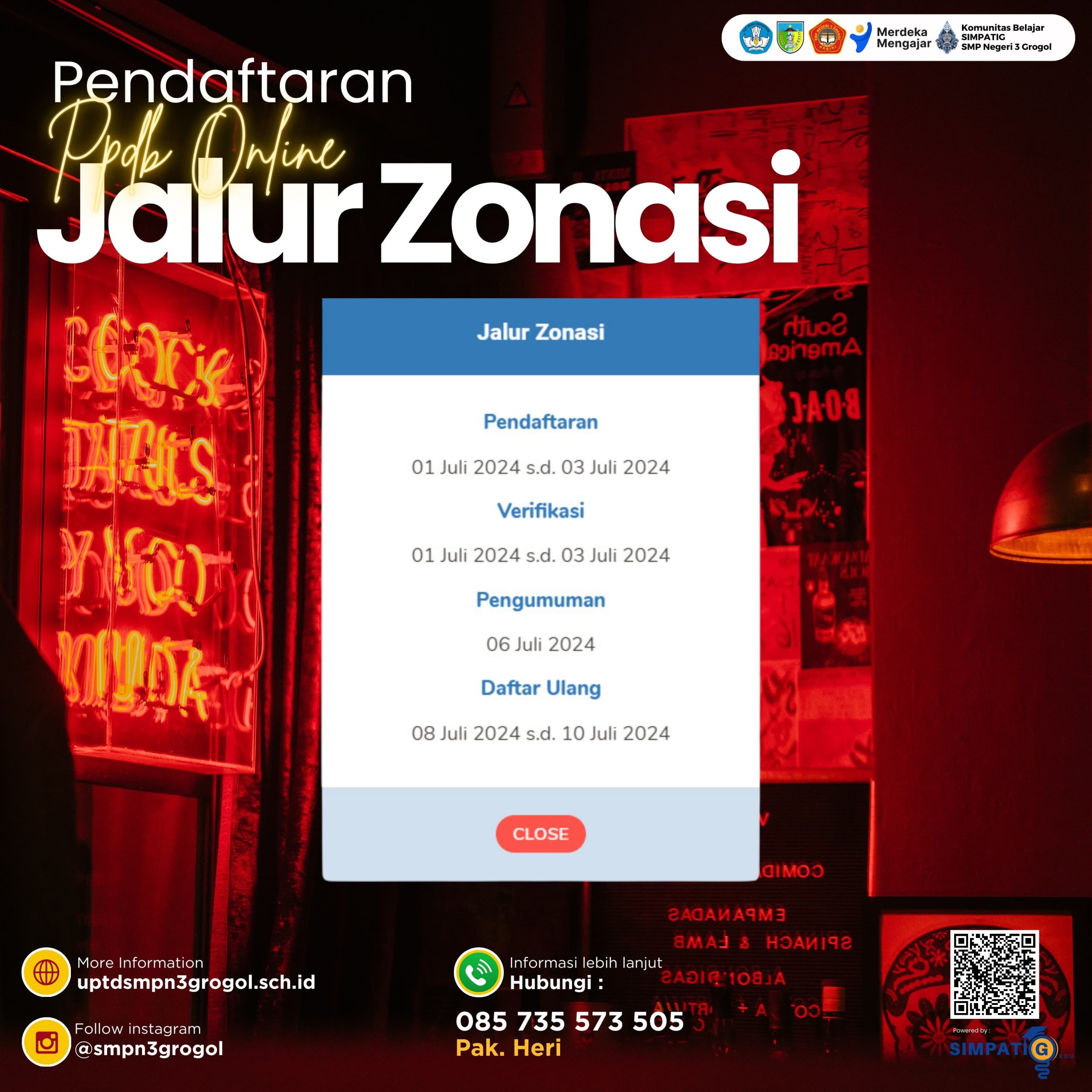 Jadwal Pendaftaran Peserta Didik Baru (PPDB) SMP Negeri 3 Grogol Jalur ZONASI