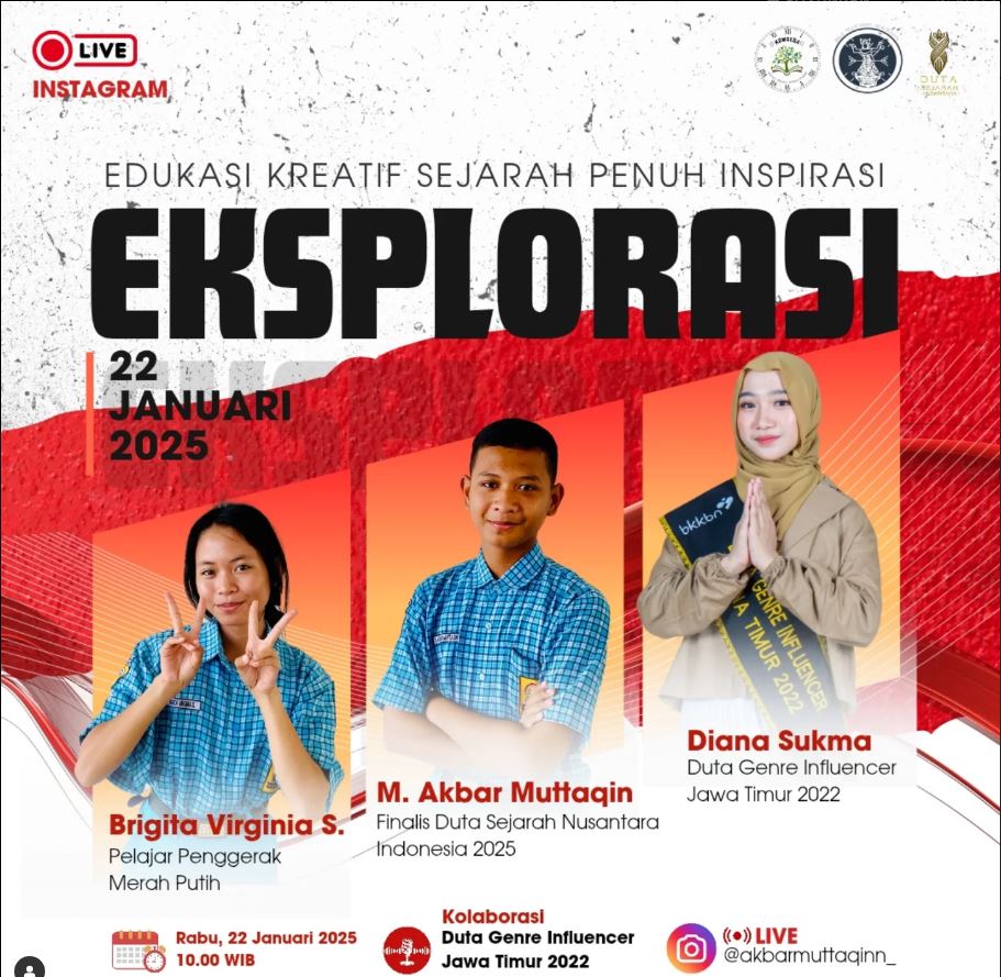 Jangan lewatkan Live Instagram Podcast Finalis Duta Sejarah Nusantara Indonesia 2025!