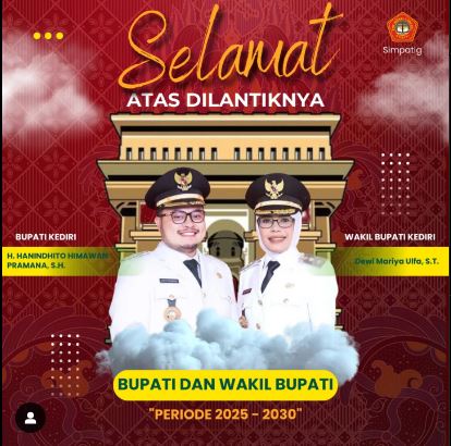 Selamat atas dilantiknya Bupati dan Wakil Bupati Kabupaten Kediri Periode 2025-2030