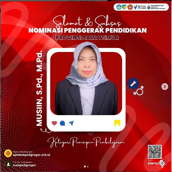 Prestasi Membanggakan: Kepala Sekolah SMP Negeri 3 Grogol Lolos Sayembara Penggerak Pendidikan Jawa Timur 2024