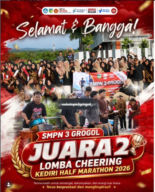 Semangat dan Kekompakan Antarkan SMPN 3 Grogol Raih Juara 2 Lomba Cheering Kediri Half Marathon 2026