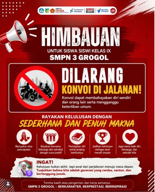 Rayakan Kelulusan dengan Bijak, SMPN 3 Grogol Ajak Murid Menjadi Generasi yang Santun dan Bertanggung Jawab