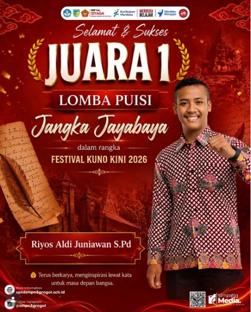 Guru SMPN 3 Grogol Raih Juara 1 Lomba Puisi Jangka Jayabaya, Menginspirasi Murid untuk Terus Berkarya
