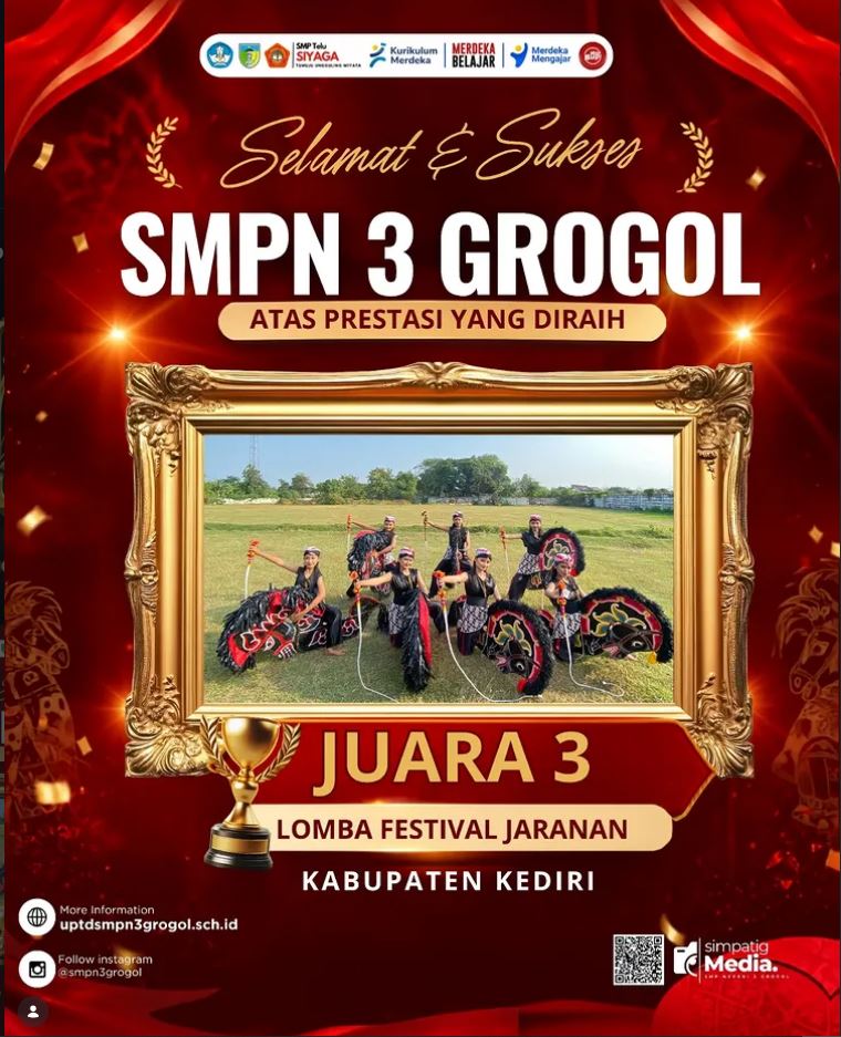 SMP Negeri 3 Grogol Raih Juara 3 Festival Jaranan Kabupaten Kediri